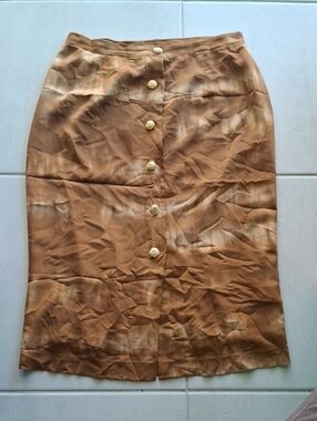 Button-Front Brown Pencil Skirt